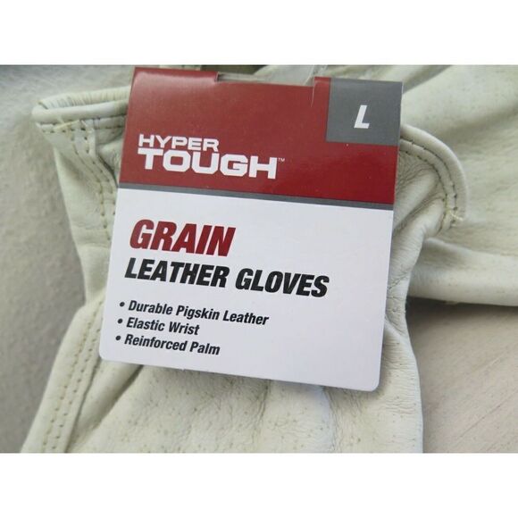 Hyper Tough Men's Large White Grain Leather Gloves w/Elastic Wrist - Picture 4 of 5